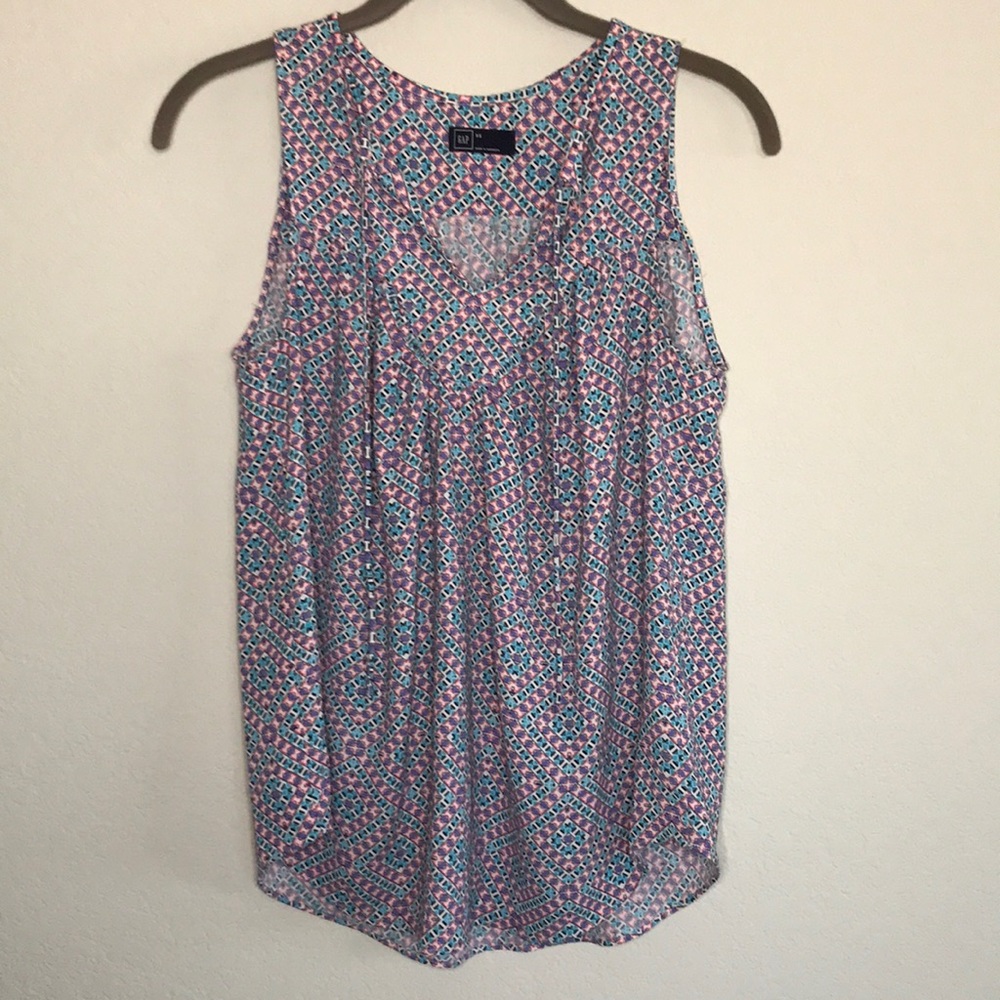 Gap Open Neck Tile Print Blouse